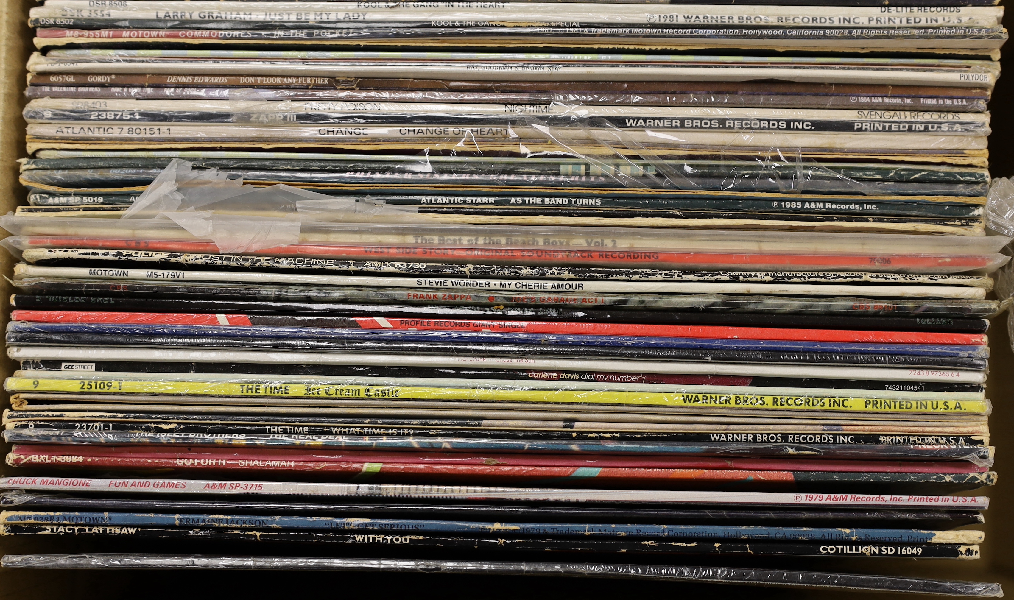 One hundred and forty mostly 1970's/80's LPs, including the time, Frank Zappa, Stevie Wonder, George, Michael, Diana Ross, Paul Young, etc.